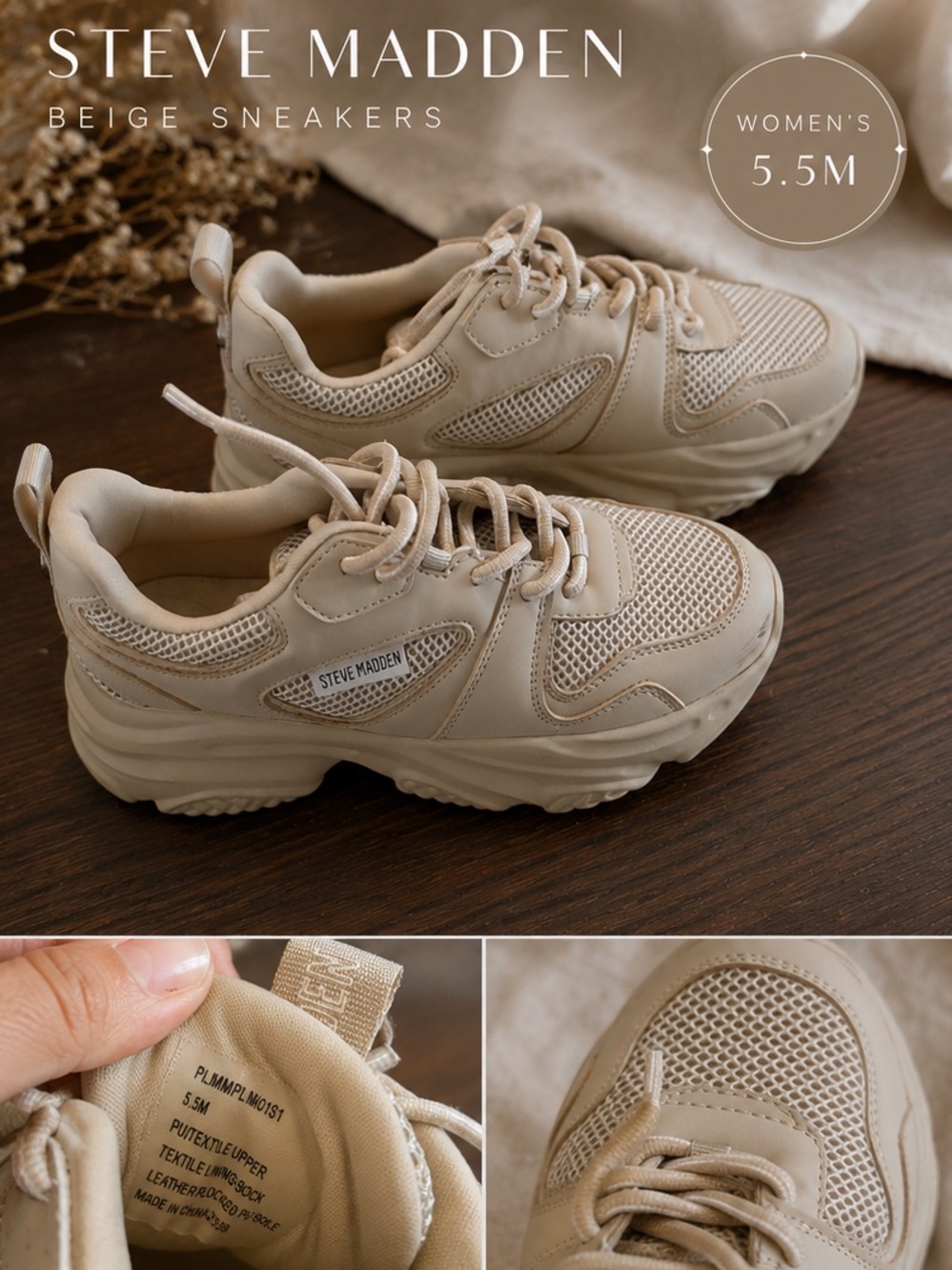 Steve Madden Possession platform sneakers in a beige or bone color